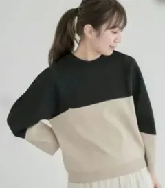 連休セール☆グリーンパークス　ブラック・ベージュ配色 長袖ニット Fサイズ　新品