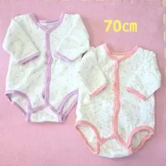 ベビー肌着 長袖 コットン　ロンパース　リボン　花柄　70㎝　２枚セット