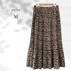 【美品】INGNIイング／レオパード柄 プリーツスカート ロング丈 総柄