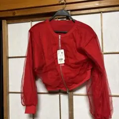 LOWRYSFARM レッド チュールレイヤードクロップドジャケット Fサイズ