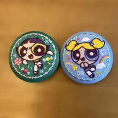パワーパフガールズ　刺繍缶バッジ　バブルス、バターカップ