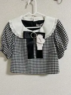 新品タグ付き未使用　アンクルージュ　千鳥　黒　白　リボン　半袖　M