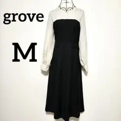 未使用タグ付き grove バイカラー異素材 切替 ワンピース M 白 黒