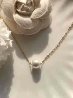 ひとつぶコットンパールのネックレス◇ゴールド