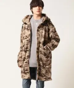 モッズコート　カルゼ編み　ブラウン　カモフラージュ柄　M