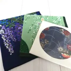 【新品未使用】和柄　ハンカチ　3枚セット　桜　藤　花がら　紺色　レディース