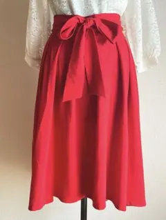 赤⭐︎フレアスカート⭐︎春夏⭐︎ウエストリボン付き