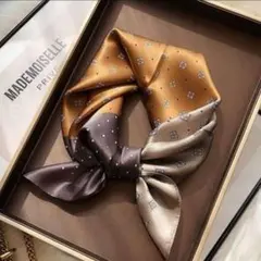 スカーフ　バンダナ　エレガント 総柄　ブラウン グレー