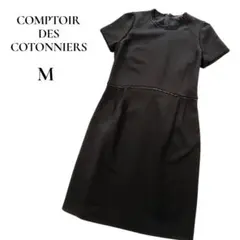 美品✨ブラック ひざ丈ワンピース M　ステッチ　パイピング　ストレッチ