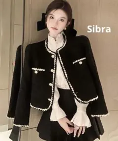 Sibra ノーカラージャケット ツイードショート丈 ブラック レディースのサムネイル