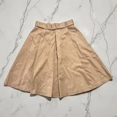 レトロガール【M】ロングスカート ベージュ ベルト付 綿100% 膝下 フレア