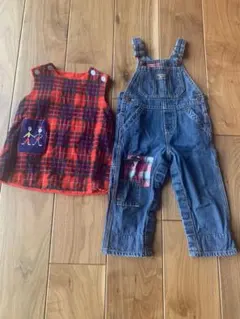 OSHKOSH デニムオーバーオールとチェックトップスセット