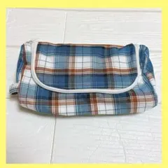 ペンケース 筆箱 ペンポーチ 大容量 チェック柄 ブルー