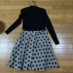 ギャラリー ビスコンティ リンゴ柄 ドッキング フレア ワンピース リブ ニット