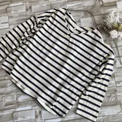 studio CLIPトップス(M)ストライプ　白　長袖　使用感あり　汚れあり