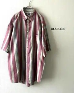 美品✨ DOCKERS ストライプ　半袖シャツ　ボックスシャツ　マルチカラー　Lのサムネイル