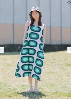 Lサイズ★１回着★ユニクロのマリメッココラボ　ワンピース★グリーン水玉
