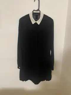 ZARA BASIC ブラック ホワイトカラー 長袖　オールインワンXS