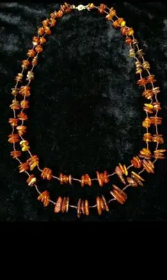 natural 琥珀 アンバー vintage 2連 ロングネックレス h42