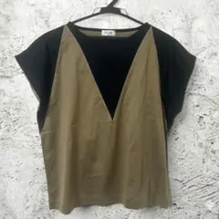 バイカラー 半袖トップス フレンチスリーブ vintage カジュアル モード