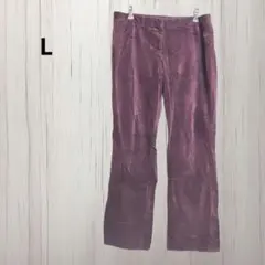 パープル ベロア風 カジュアルパンツ LL 綿 大きいサイズ ゆったり 古着 紫