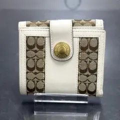 サ12/COACH/コーチ/ミニシグネチャー/二つ折り/財布/ホワイト