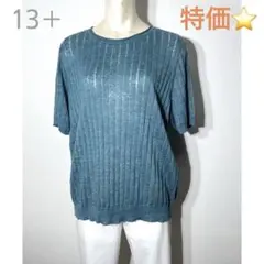 【新品】定価39,600円　レリアン　半袖サマーニット　麻　グリーン　13＋のサムネイル