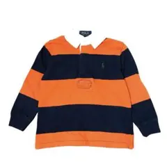 POLOラルフローレン　ベビー用ボーダー柄長袖ポロシャツ　刺繍ロゴ　スリット