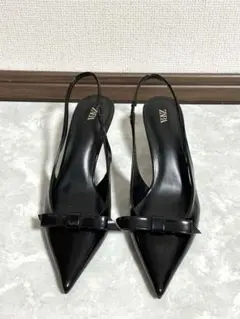 ZARA ザラ リボン エナメル ハイヒール パンプス 39 ブラック