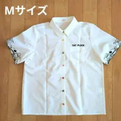 美品　猫刺繍 半袖シャツ ホワイト　白　Мのサムネイル