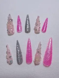 【現品限り】ギャルネイル ネイルチップ ハンドメイド ロングネイル