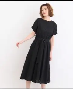 grove 半袖 ロングワンピース ベルト付き ブラック　Lサイズのサムネイル