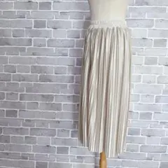 光沢 プリーツロングスカート シャンパンゴールド ウエストゴム F B775