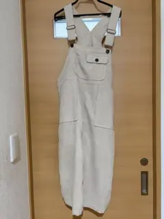 コーデュロイ　ベージュ　サロペット　オーバーオールM