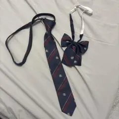 制服用ネクタイ リボン セット ネイビー ストライプ