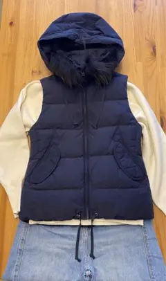 美品 プラステ ロングダウンベスト ネイビー ダウンコート ブルゾン 美品 プラステ ロングダウンベスト ネイビー ダウンコート
