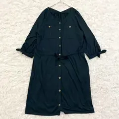 フロントボタンワンピース L ネイビー レイヤード 上品な 春 夏