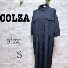 【p1】COLZA ダークネイビー ロングワンピース S ウエスト絞り