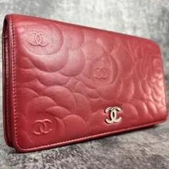 CHANEL カメリア型押し ココマーク 長財布 ラムスキン