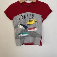 新幹線プリント 半袖Tシャツ 赤/グレー