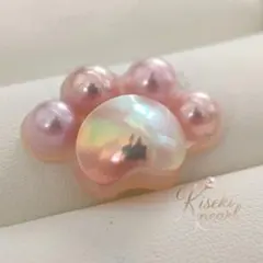 激可愛✨️　本真珠　淡水パールピンクオーロラ　カッティングアート　肉球　加工可能