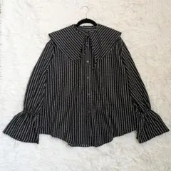 【美品】スピックアンドスパン　ドットストライプアタッチドカラーブラウス