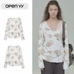 Open yyフラワープリント 長袖Tシャツ M /t7 - メルカリ