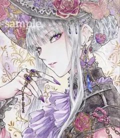 K*u様 手描きオリジナルイラスト アナログ 色紙 水彩 原画