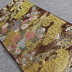 ◆1413◆六通柄　袋帯　双鳳慶華　四季花につがい鳳凰　着物帯　和装