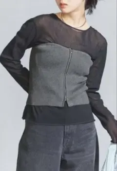 完売・人気品 BEAUTY&YOUTHフロントジップ リブニットビスチェ手洗い可