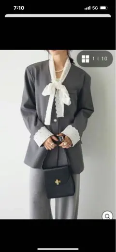 frene　レースボウタイ　ジャケット　グレー