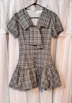 darich ビッグリボンバルーンチェックミニワンピース