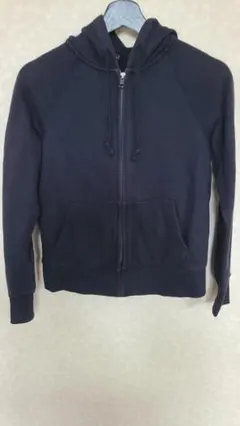 【定番】シンプルで着回し抜群　万能スウェットジップアップパーカー　ブラック　S