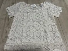 abc une face 花柄 レース風 半袖 重ね着 トップス アイボリーのサムネイル